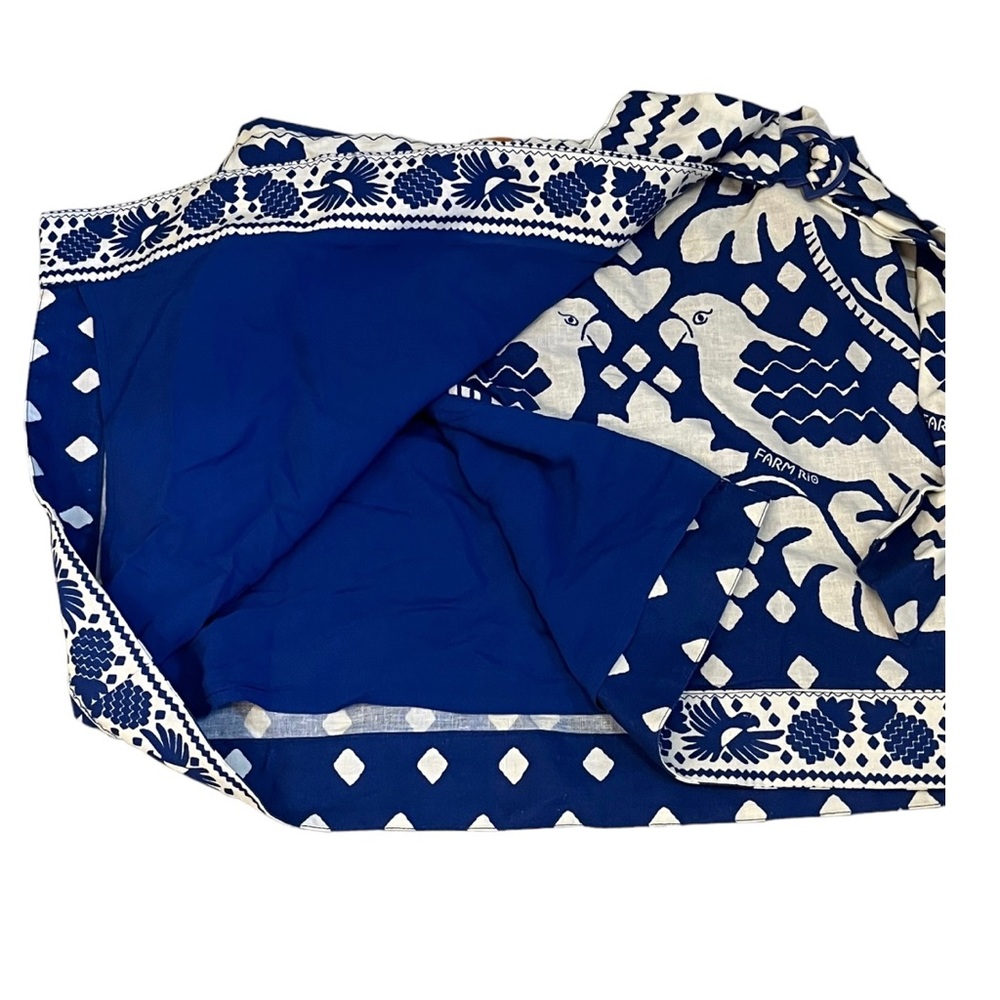 FARM Rio Jungle Scarf Wrap Mini Skirt Blue & White XS & Medium NWT! - Picture 13 of 14